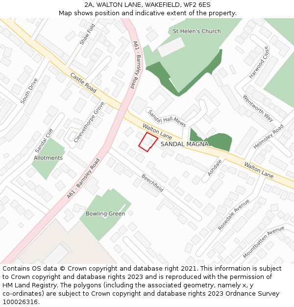 2A, WALTON LANE, WAKEFIELD, WF2 6ES: Location map and indicative extent of plot
