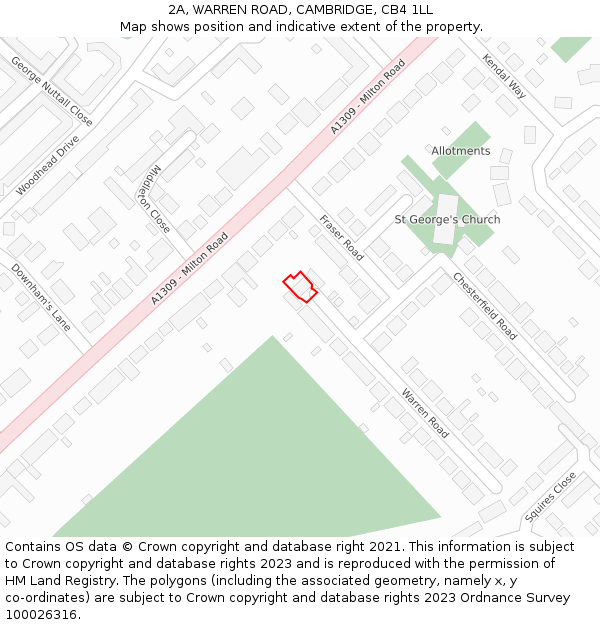 2A, WARREN ROAD, CAMBRIDGE, CB4 1LL: Location map and indicative extent of plot