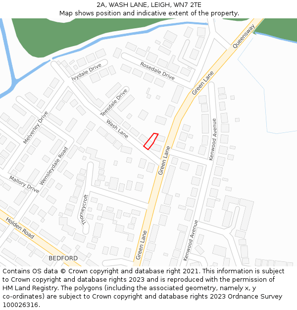 2A, WASH LANE, LEIGH, WN7 2TE: Location map and indicative extent of plot