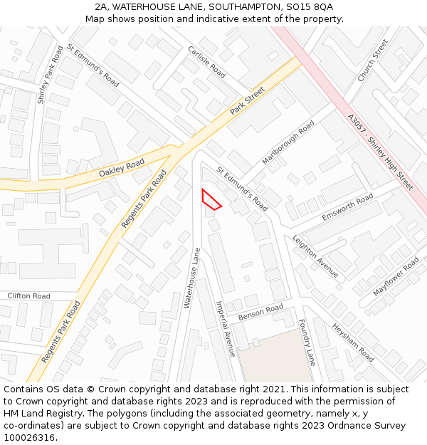 2A, WATERHOUSE LANE, SOUTHAMPTON, SO15 8QA: Location map and indicative extent of plot