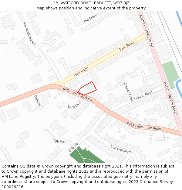 2A, WATFORD ROAD, RADLETT, WD7 8JZ: Location map and indicative extent of plot