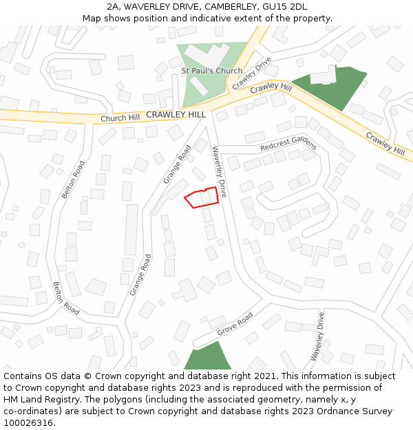 2A, WAVERLEY DRIVE, CAMBERLEY, GU15 2DL: Location map and indicative extent of plot