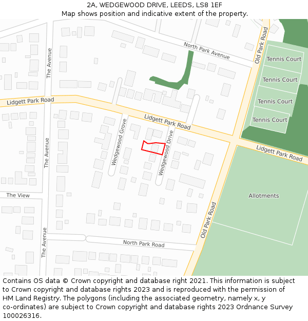 2A, WEDGEWOOD DRIVE, LEEDS, LS8 1EF: Location map and indicative extent of plot