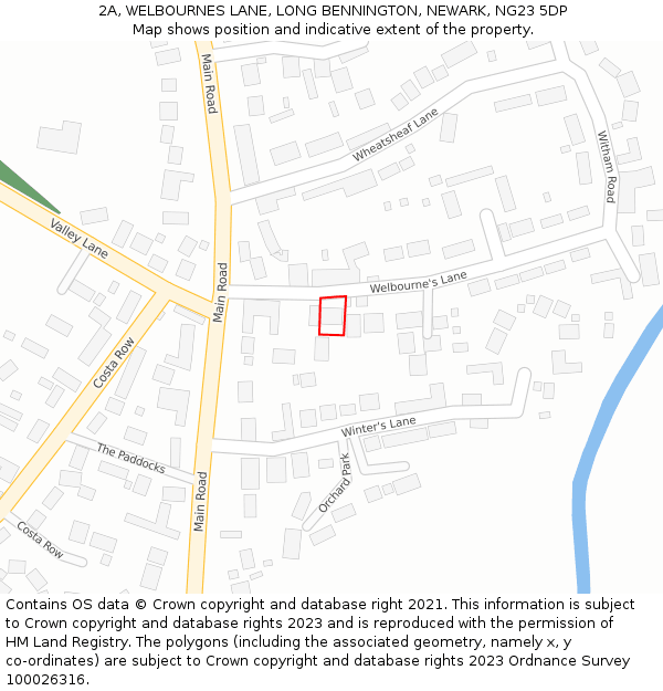 2A, WELBOURNES LANE, LONG BENNINGTON, NEWARK, NG23 5DP: Location map and indicative extent of plot