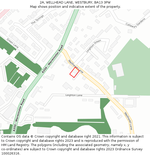 2A, WELLHEAD LANE, WESTBURY, BA13 3PW: Location map and indicative extent of plot