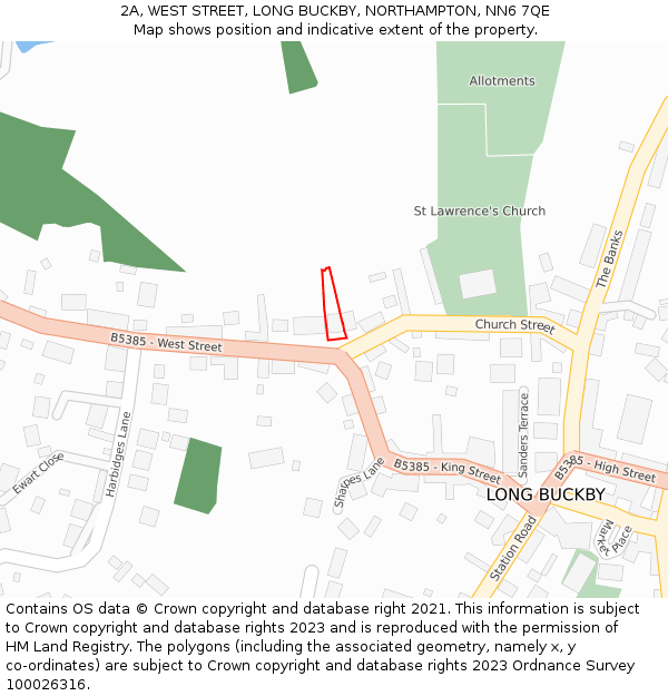 2A, WEST STREET, LONG BUCKBY, NORTHAMPTON, NN6 7QE: Location map and indicative extent of plot