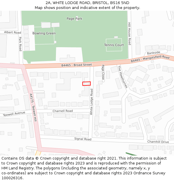 2A, WHITE LODGE ROAD, BRISTOL, BS16 5ND: Location map and indicative extent of plot