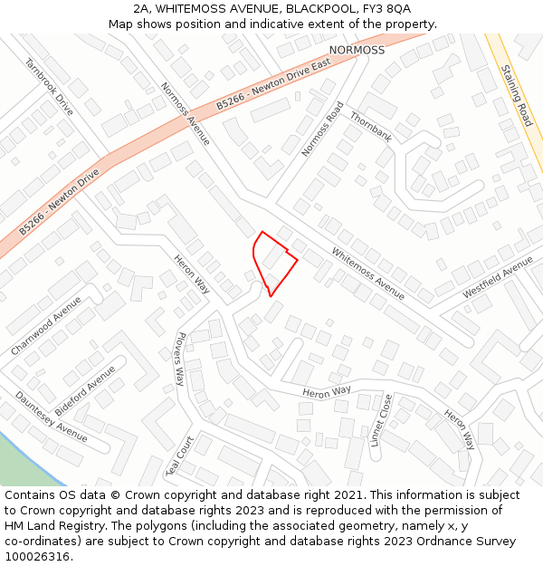 2A, WHITEMOSS AVENUE, BLACKPOOL, FY3 8QA: Location map and indicative extent of plot