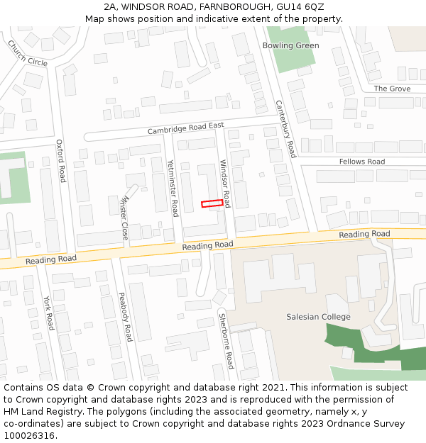 2A, WINDSOR ROAD, FARNBOROUGH, GU14 6QZ: Location map and indicative extent of plot