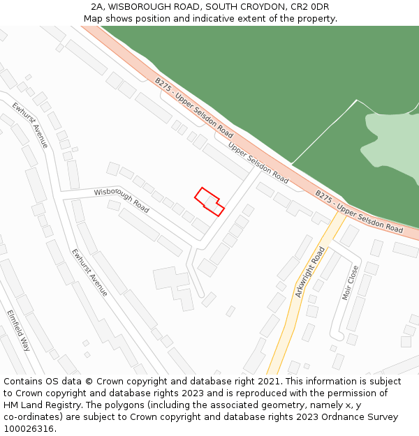 2A, WISBOROUGH ROAD, SOUTH CROYDON, CR2 0DR: Location map and indicative extent of plot