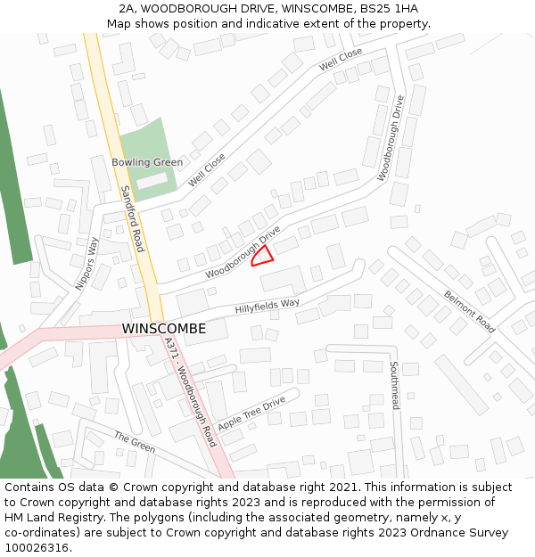 2A, WOODBOROUGH DRIVE, WINSCOMBE, BS25 1HA: Location map and indicative extent of plot