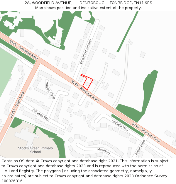 2A, WOODFIELD AVENUE, HILDENBOROUGH, TONBRIDGE, TN11 9ES: Location map and indicative extent of plot