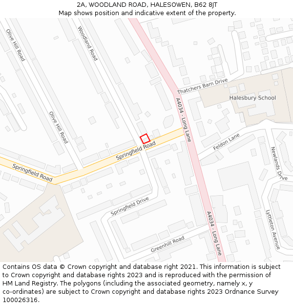 2A, WOODLAND ROAD, HALESOWEN, B62 8JT: Location map and indicative extent of plot