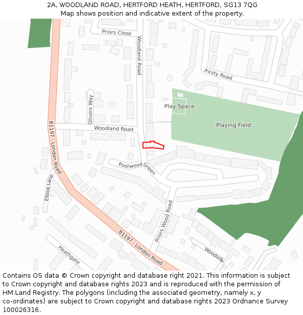 2A, WOODLAND ROAD, HERTFORD HEATH, HERTFORD, SG13 7QG: Location map and indicative extent of plot