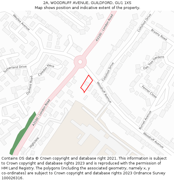 2A, WOODRUFF AVENUE, GUILDFORD, GU1 1XS: Location map and indicative extent of plot