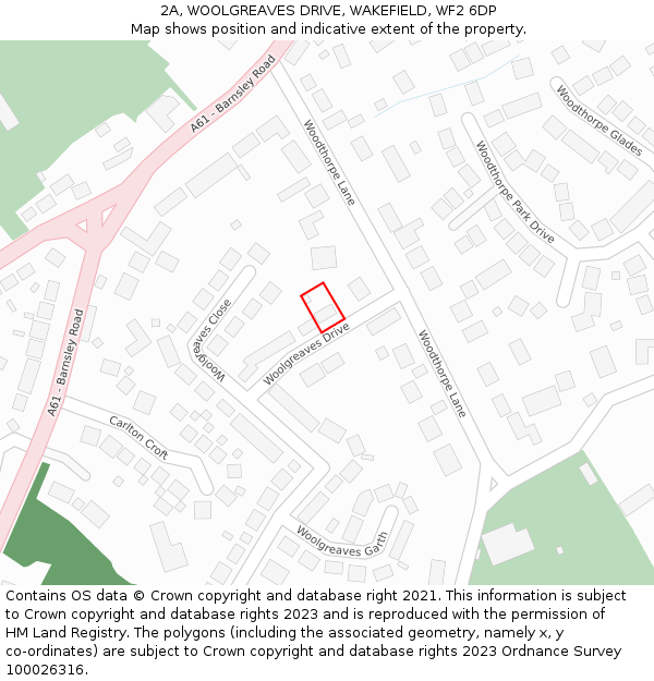 2A, WOOLGREAVES DRIVE, WAKEFIELD, WF2 6DP: Location map and indicative extent of plot