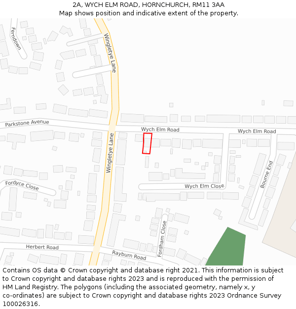 2A, WYCH ELM ROAD, HORNCHURCH, RM11 3AA: Location map and indicative extent of plot
