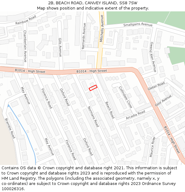 2B, BEACH ROAD, CANVEY ISLAND, SS8 7SW: Location map and indicative extent of plot