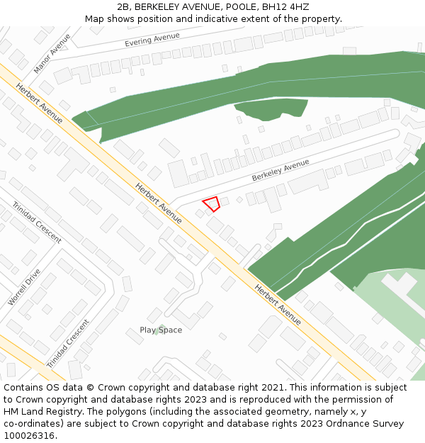 2B, BERKELEY AVENUE, POOLE, BH12 4HZ: Location map and indicative extent of plot