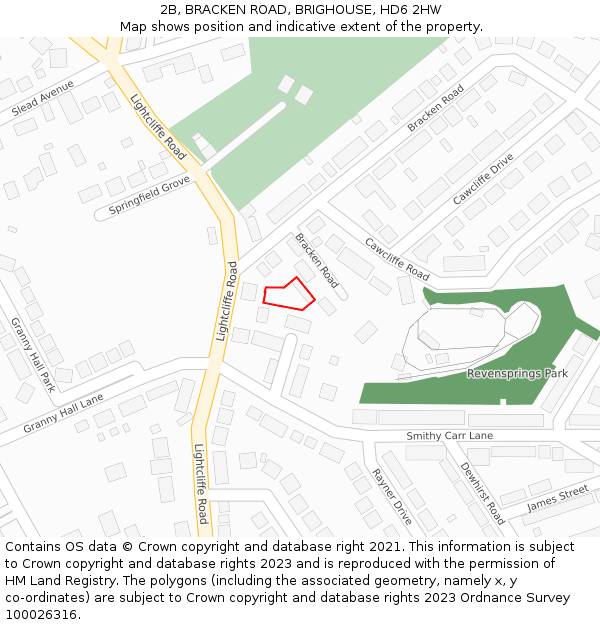 2B, BRACKEN ROAD, BRIGHOUSE, HD6 2HW: Location map and indicative extent of plot
