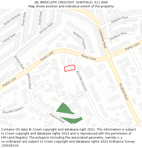 2B, BRINCLIFFE CRESCENT, SHEFFIELD, S11 9AW: Location map and indicative extent of plot