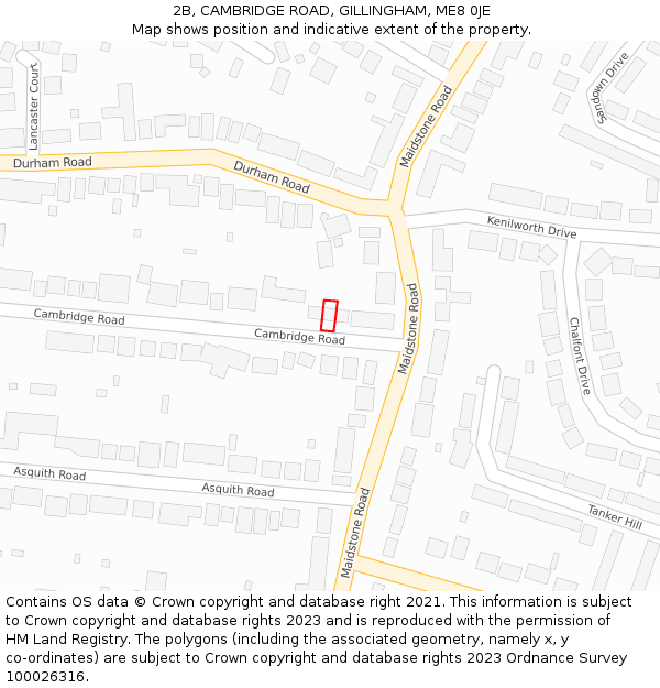 2B, CAMBRIDGE ROAD, GILLINGHAM, ME8 0JE: Location map and indicative extent of plot