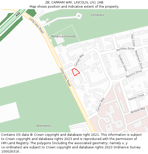 2B, CARRAM WAY, LINCOLN, LN1 1AB: Location map and indicative extent of plot