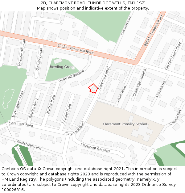 2B, CLAREMONT ROAD, TUNBRIDGE WELLS, TN1 1SZ: Location map and indicative extent of plot