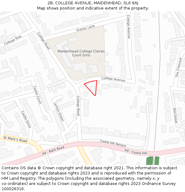 2B, COLLEGE AVENUE, MAIDENHEAD, SL6 6AJ: Location map and indicative extent of plot