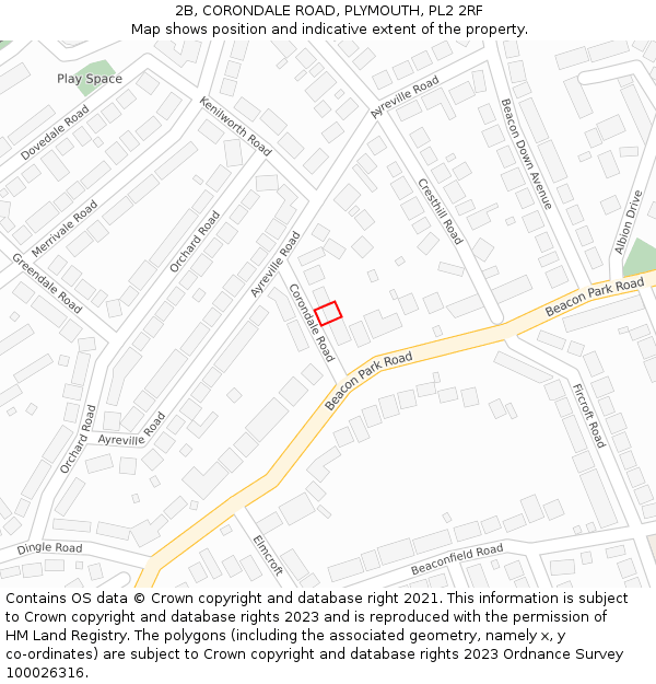 2B, CORONDALE ROAD, PLYMOUTH, PL2 2RF: Location map and indicative extent of plot