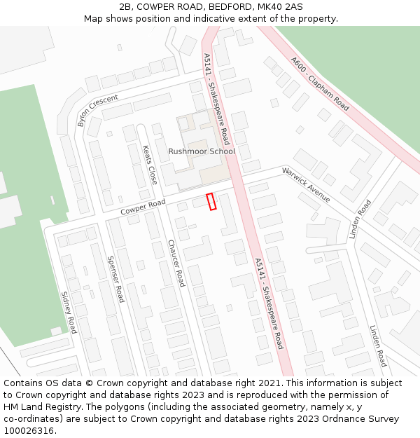 2B, COWPER ROAD, BEDFORD, MK40 2AS: Location map and indicative extent of plot