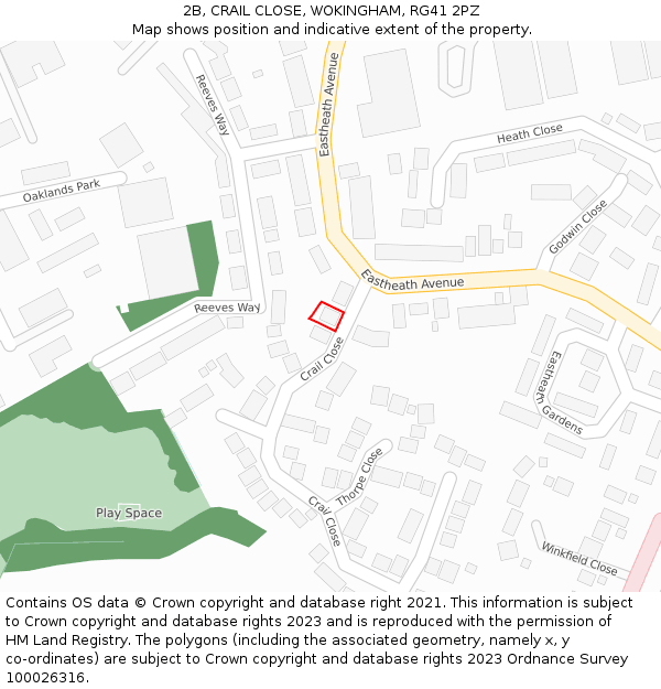 2B, CRAIL CLOSE, WOKINGHAM, RG41 2PZ: Location map and indicative extent of plot