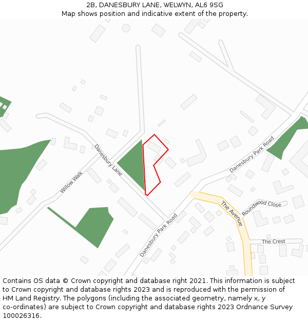 2B, DANESBURY LANE, WELWYN, AL6 9SG: Location map and indicative extent of plot