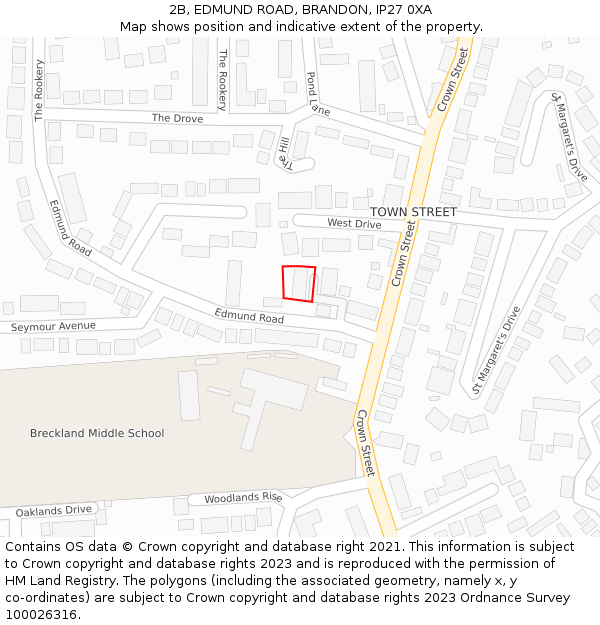 2B, EDMUND ROAD, BRANDON, IP27 0XA: Location map and indicative extent of plot