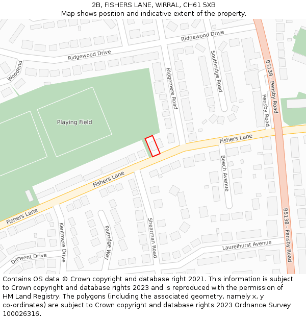 2B, FISHERS LANE, WIRRAL, CH61 5XB: Location map and indicative extent of plot