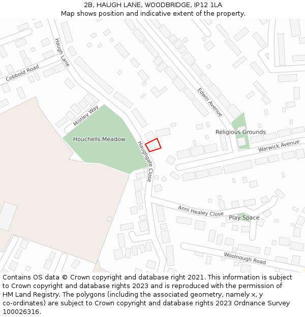 2B, HAUGH LANE, WOODBRIDGE, IP12 1LA: Location map and indicative extent of plot
