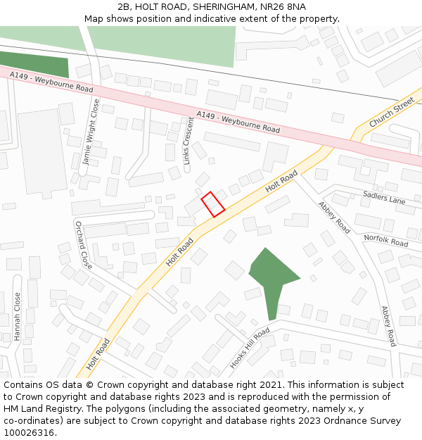 2B, HOLT ROAD, SHERINGHAM, NR26 8NA: Location map and indicative extent of plot