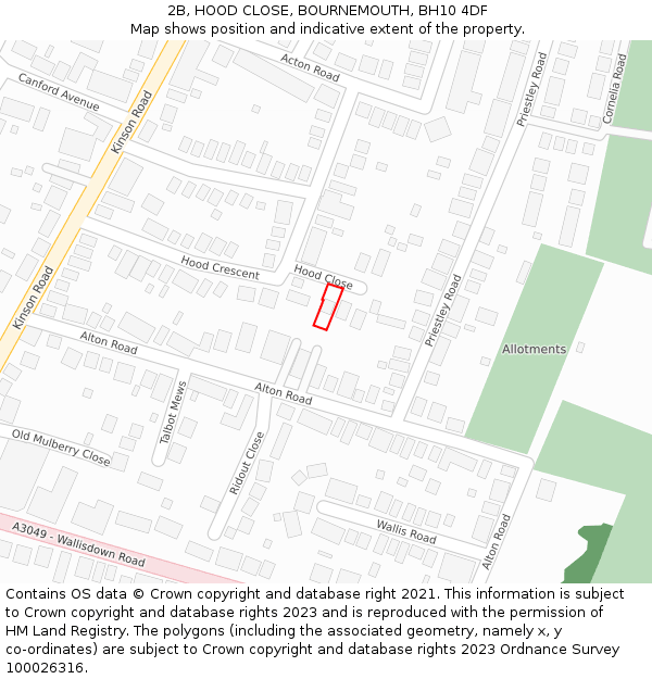 2B, HOOD CLOSE, BOURNEMOUTH, BH10 4DF: Location map and indicative extent of plot