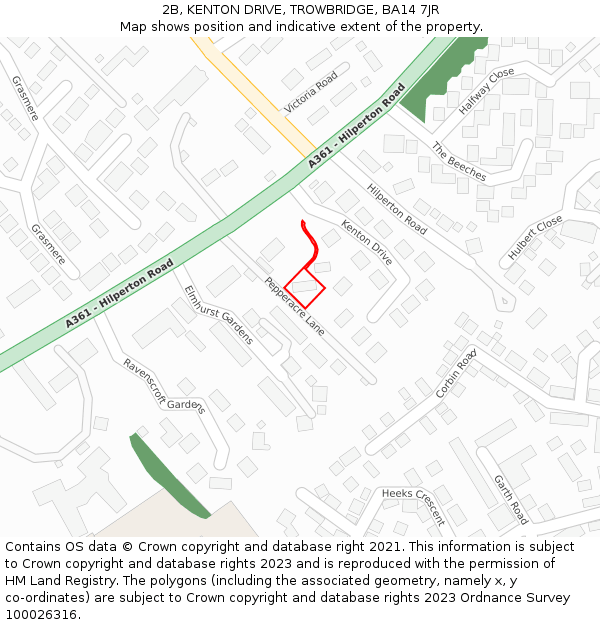 2B, KENTON DRIVE, TROWBRIDGE, BA14 7JR: Location map and indicative extent of plot