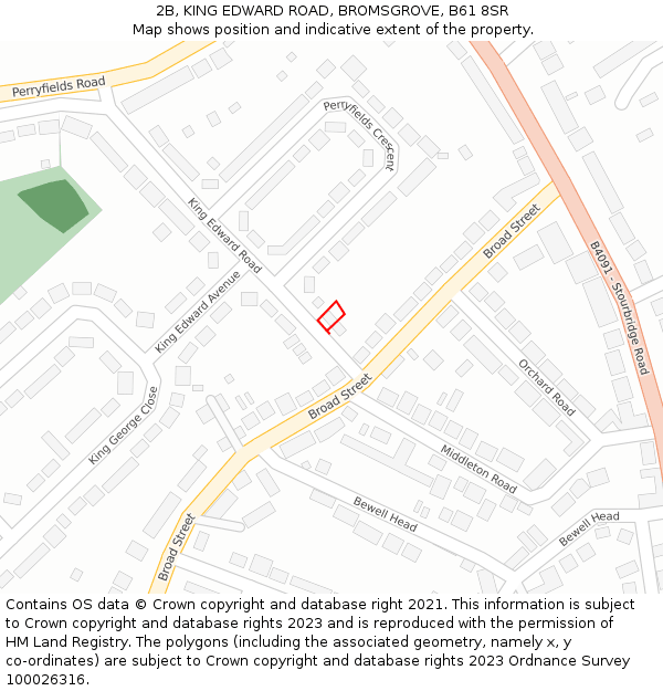 2B, KING EDWARD ROAD, BROMSGROVE, B61 8SR: Location map and indicative extent of plot