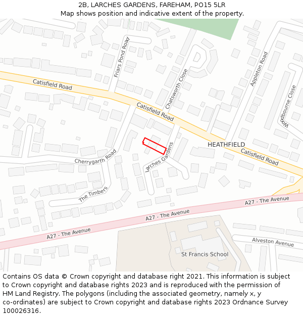 2B, LARCHES GARDENS, FAREHAM, PO15 5LR: Location map and indicative extent of plot