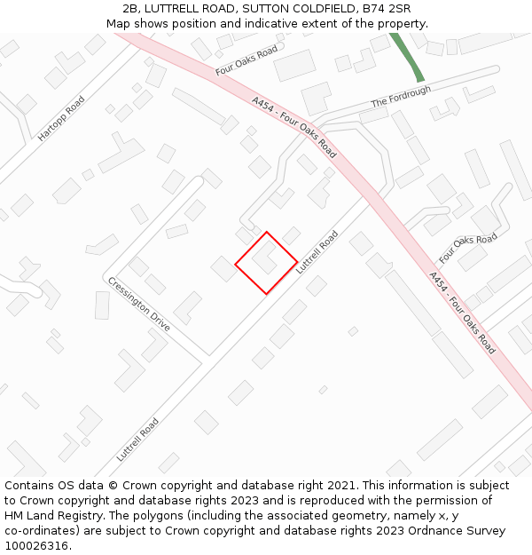 2B, LUTTRELL ROAD, SUTTON COLDFIELD, B74 2SR: Location map and indicative extent of plot