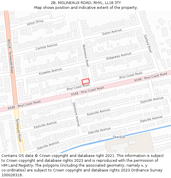 2B, MOLINEAUX ROAD, RHYL, LL18 3TY: Location map and indicative extent of plot