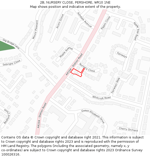 2B, NURSERY CLOSE, PERSHORE, WR10 1NE: Location map and indicative extent of plot