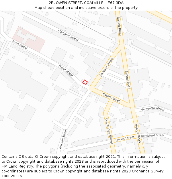 2B, OWEN STREET, COALVILLE, LE67 3DA: Location map and indicative extent of plot