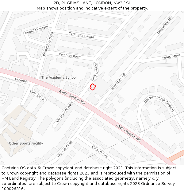 2B, PILGRIMS LANE, LONDON, NW3 1SL: Location map and indicative extent of plot