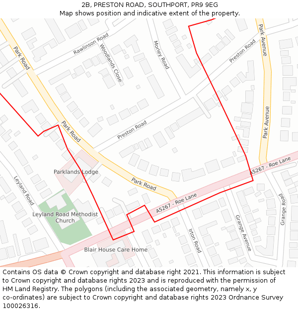 2B, PRESTON ROAD, SOUTHPORT, PR9 9EG: Location map and indicative extent of plot