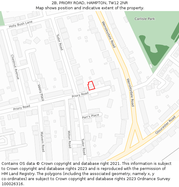 2B, PRIORY ROAD, HAMPTON, TW12 2NR: Location map and indicative extent of plot