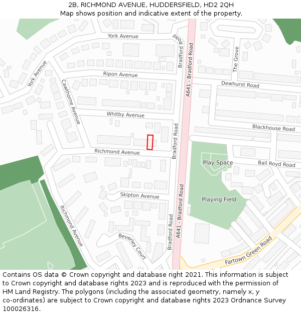 2B, RICHMOND AVENUE, HUDDERSFIELD, HD2 2QH: Location map and indicative extent of plot