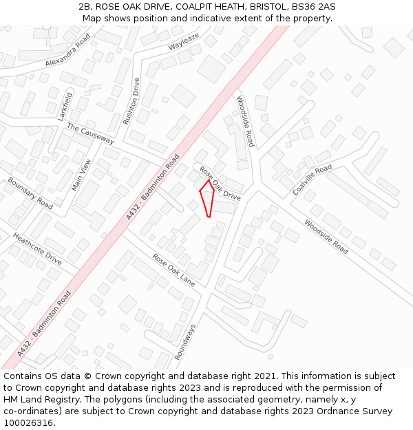 2B, ROSE OAK DRIVE, COALPIT HEATH, BRISTOL, BS36 2AS: Location map and indicative extent of plot